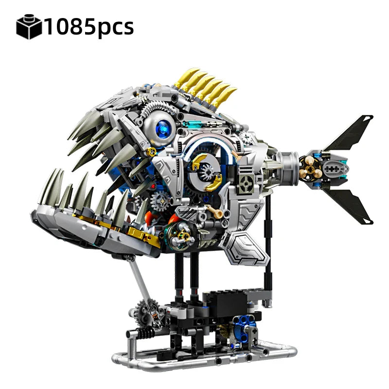 Mechanical Sea Animal Building Blocks Toy – Whale Shark, Octopus, Piranha & Manta Ray with Motor and Lights for Kids