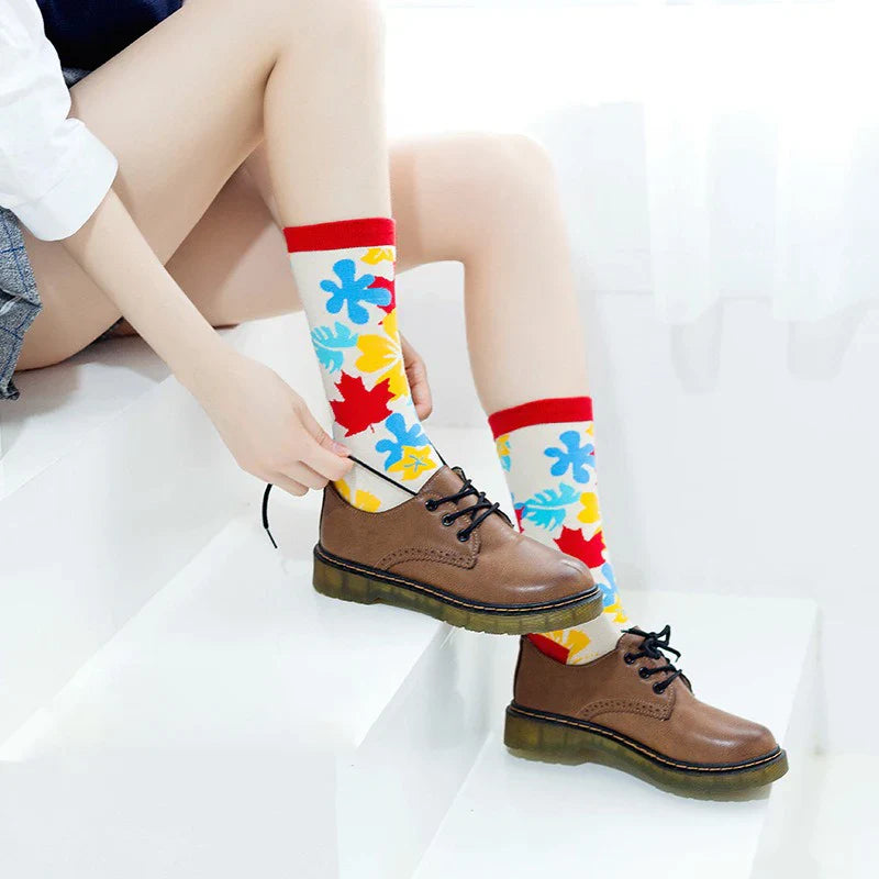 5-Pair Funny Printed Sports Socks - Harajuku Hip Hop Casual Fashion Socks for Men & Women