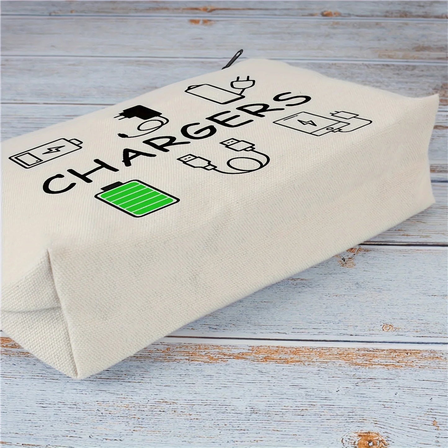 Canvas Travel Charger Storage Bag - Soft Electronic Accessories Organizer with Neutral Design