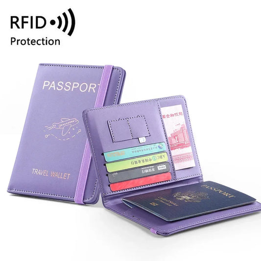 RFID Leather Passport Wallet - Vintage Multi-Function Travel Holder for Men & Women ID Bank Cards Business Accessories
