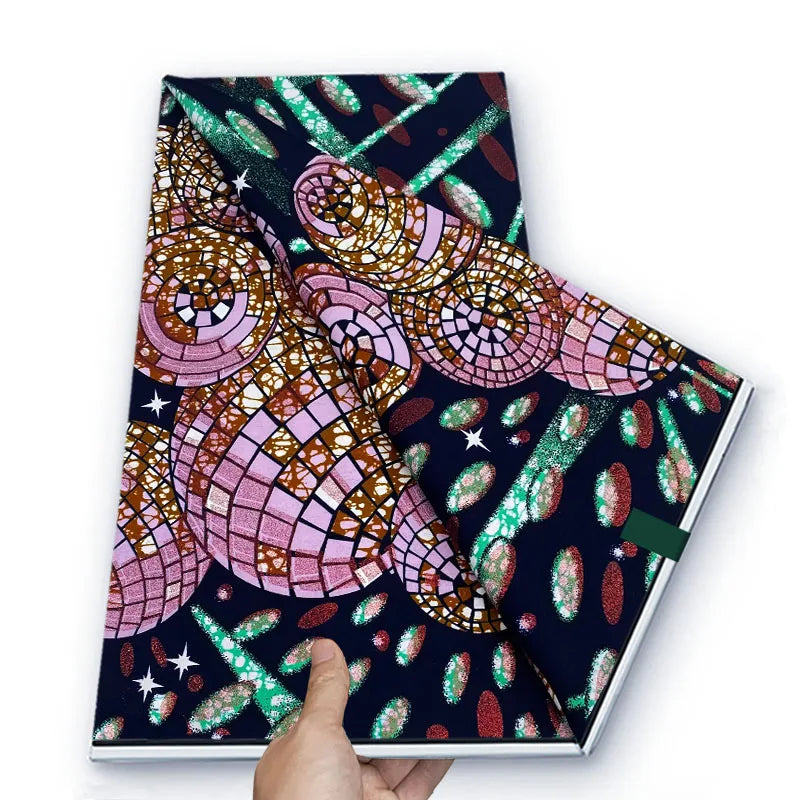 Grand African Glitter Wax Fabric - 6 Yards Soft Cotton Ankara Print Material for Nigerian Clothing