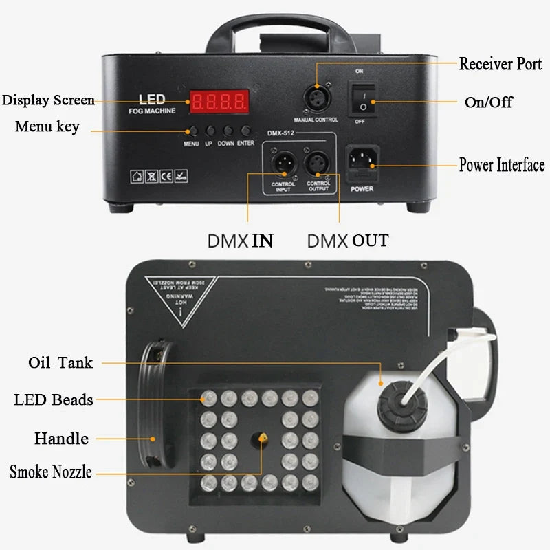 1500W RGB Smoke Machine Fogger - 24 LED Full Color Changing Stage Fog Effect Light for DJ Events, Parties & Performances