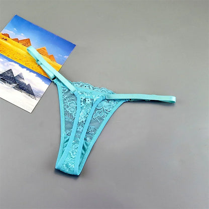 Women's Transparent Lace Thong Set - 3PCS Adjustable Low Waist Sexy T-Back Underwear