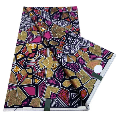 African Golden Glitter Wax Fabric - 6 Yards Ankara Batik Pagne Material for Sewing & Fashion Designs
