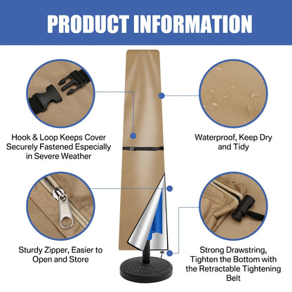 Waterproof Oxford Cloth Patio Umbrella Cover – UV Resistant, Windproof Outdoor Parasol Protector with Zipper & Pole for Garden Use