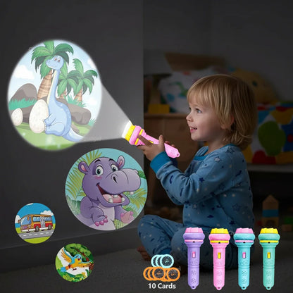 Kids Projector Flashlight Toy - 10 Cards 80 Cartoon Patterns Educational Bedtime Gift for Toddlers