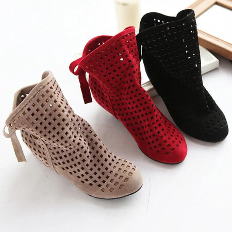 NASBAVI Women’s Hollow Summer Boots - Openwork Crochet Lace Ankle Booties, Fashionable Plus Size 43