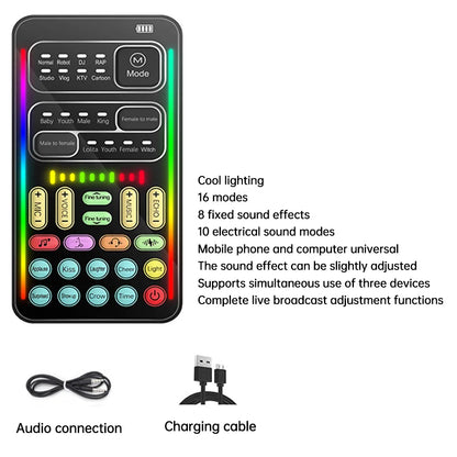 i9 Mini Voice Changer Sound Card – Portable Bluetooth Audio Effects Mixer for Live Streaming, Mic & Multi-Effect Voice Control