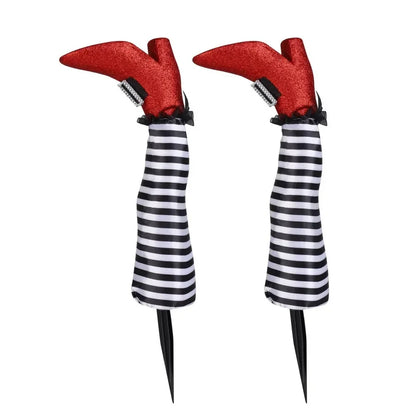 2pcs Halloween Witch Leg Yard Stakes - Evil Witch Outdoor Garden Lawn Decor & Party Decoration Props