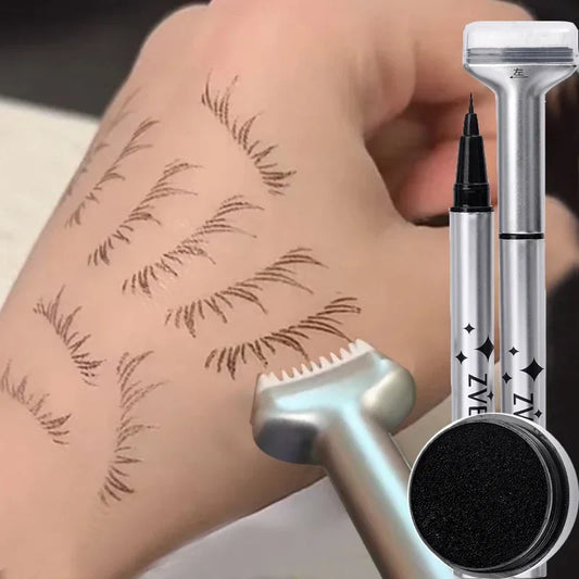 Reusable 2-in-1 Eyelash Stamps Pen - Quick Dry Black/Brown Liquid Eyeliner for Lower Lash Seal & Eyelash Simulation Makeup