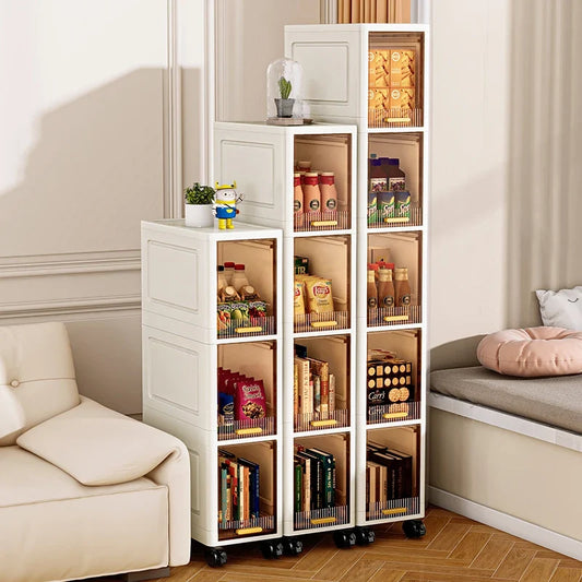 20cm Slim Storage Cabinet - 3/4/5 Tier Narrow Rolling Organizer Shelf with Wheels, Space Saving Multi-Purpose Storage Rack