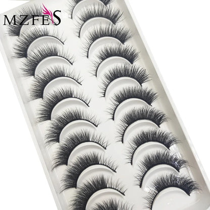 10 Pairs 3D Mink False Eyelashes – Soft Natural Cross Messy Dense Lash Extensions Makeup