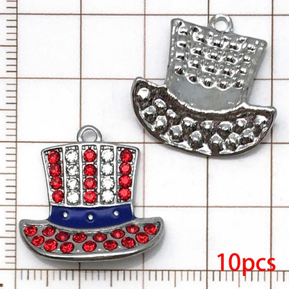 10/13pcs Enamel Flag Charms - Alloy Independence Day Pendants for DIY Bracelets Necklaces & Jewelry Making