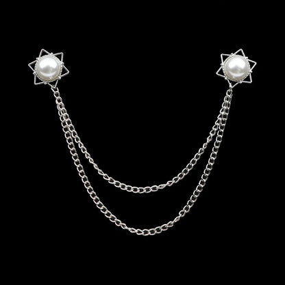 Fashion Gentleman Tassel Brooch – Men’s Suit & Shirt Lapel Pin with Chain, Pearl & Star for Wedding or Party