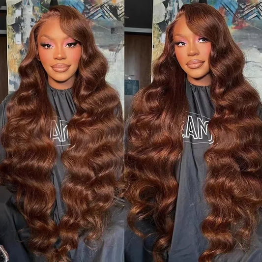 HD 200% Density Chocolate Brown Body Wave Lace Front Wig - 30 36 Inch 13x6 13x4 Brazilian Remy Human Hair Frontal Wig