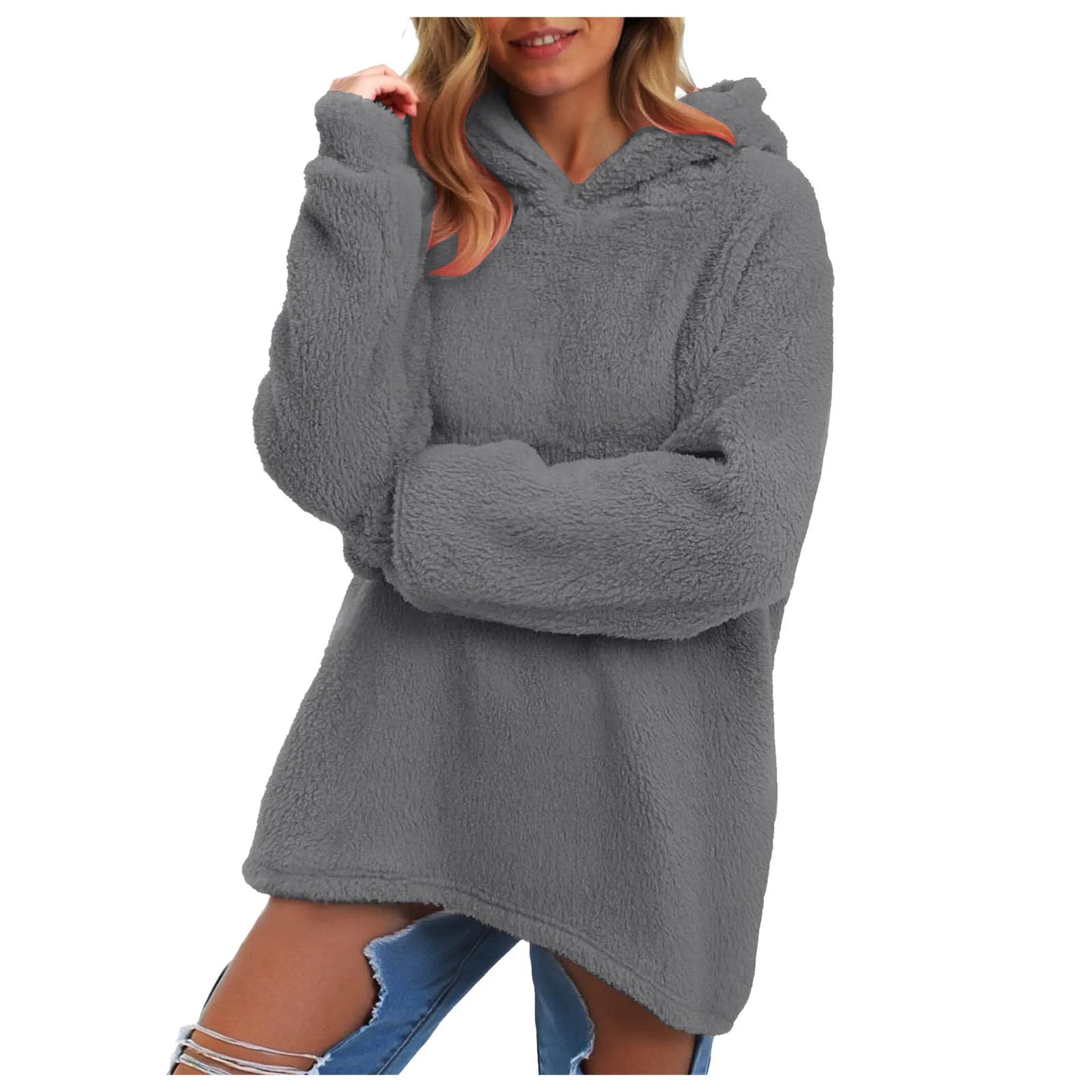 Women's Winter Fleece Hoodie - Warm Soft Fluffy Harajuku Streetwear Pullover
