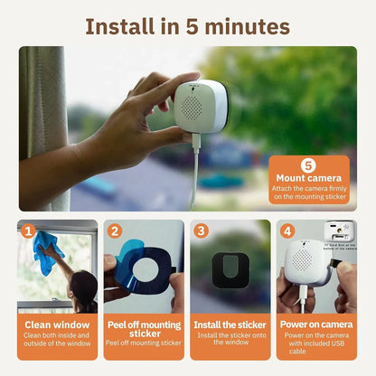 Mini Window WiFi Security Camera - 3MP Full Color Night Vision Indoor & Outdoor Monitoring Camera
