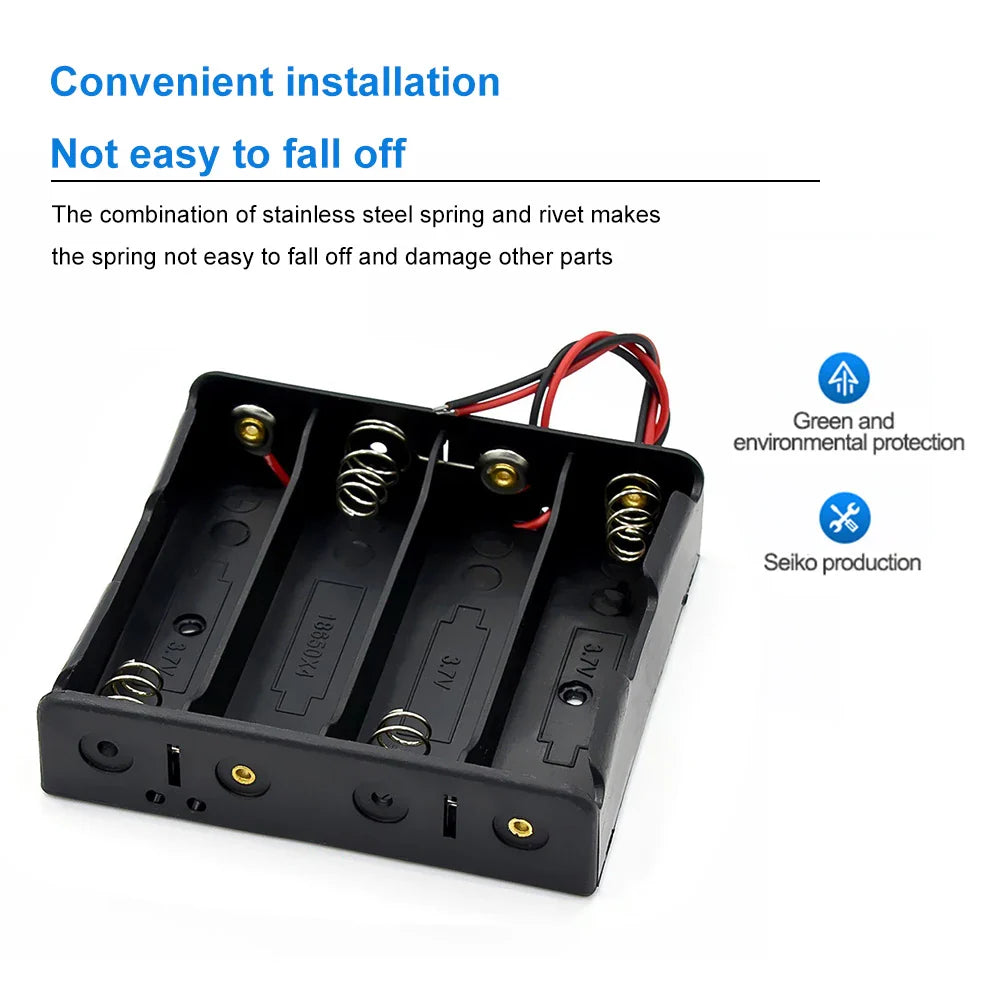 10-in-1 Plastic 18650 Battery Holder — 1/2/3/4 Slot Storage Box with Wire Lead for 3.7V 18650 Batteries
