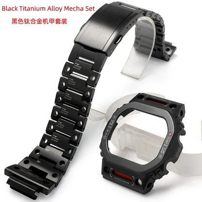 Casio G-SHOCK DW5600 Mod Kit - Stainless Steel Case Bezel & Metal Strap Replacement Set for GW-M5610/GW-B5600