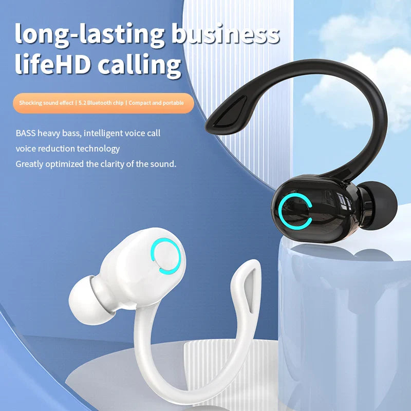 Wireless Bluetooth Earphones – HiFi Bass Ear-Hook Earbuds with HD Mic, Noise Cancelling, Waterproof Sports Gaming Headset