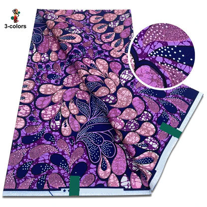 African Glitter Golden Wax Fabric - Nigerian Ankara Gold Print 6 Yards Sewing Material