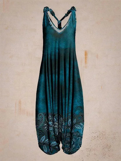 Bohemian Wide Leg Jumpsuit - Vintage Mandala Paisley Print Loose Fit Backless Women Harem Romper