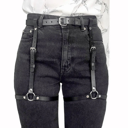 Punk Gothic Leg Garter Belt - Women's PU Leather Leg Harness & Fashion Waist Accessory