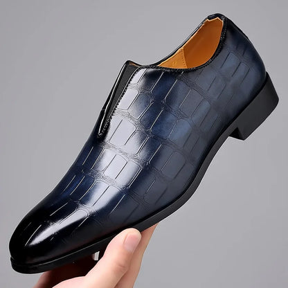 Men’s PU Leather Loafers - Breathable Comfortable Embossed Business Casual Formal Shoes Size 48