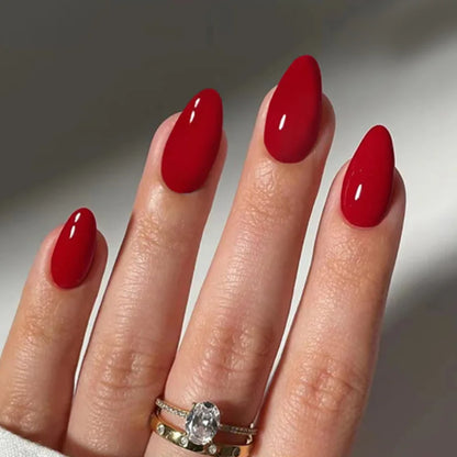 24PCS Glossy Red Cat Eye Press-On Nails Almond Full Cover Reusable Fake Nail Set