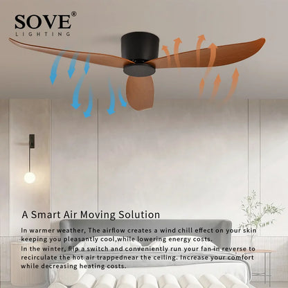 SOVE White Ultra-Thin 17cm DC Ceiling Fan — Low Floor Remote Control, Simple Design, No Light, 220V