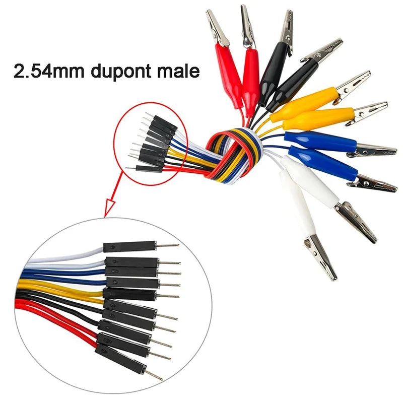 10Pin Alligator Clip Jumper Wire - 20cm Male Female Dupont Test Cable for Arduino, Microbit and LED Projects
