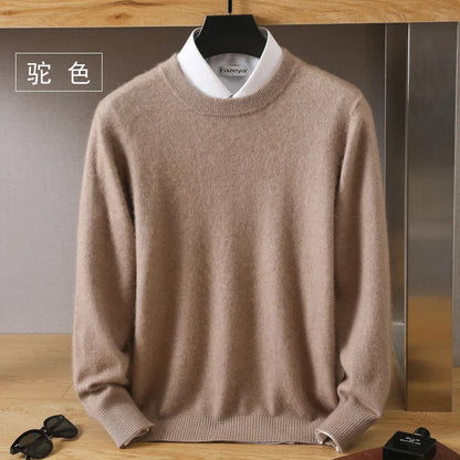 Men's Pure Mink Cashmere Sweater - O-Neck Long Sleeve Knit Pullover Autumn Winter Luxury Top