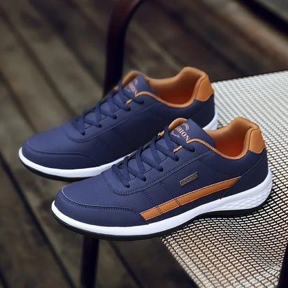 MAEDEF Men's Leather Sneakers – Waterproof, Comfortable Lace-Up Casual Footwear, Vulcanized Shoes