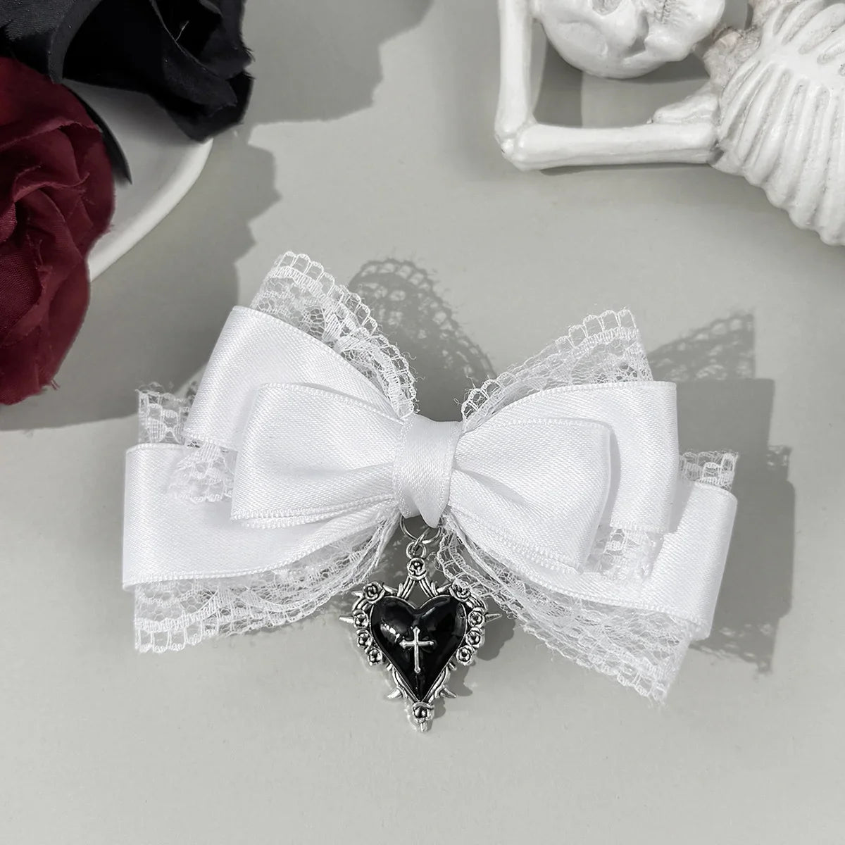 Gothic Lolita Bow Hair Clip - Black Ribbon Fashion Hair Accessory for Girls