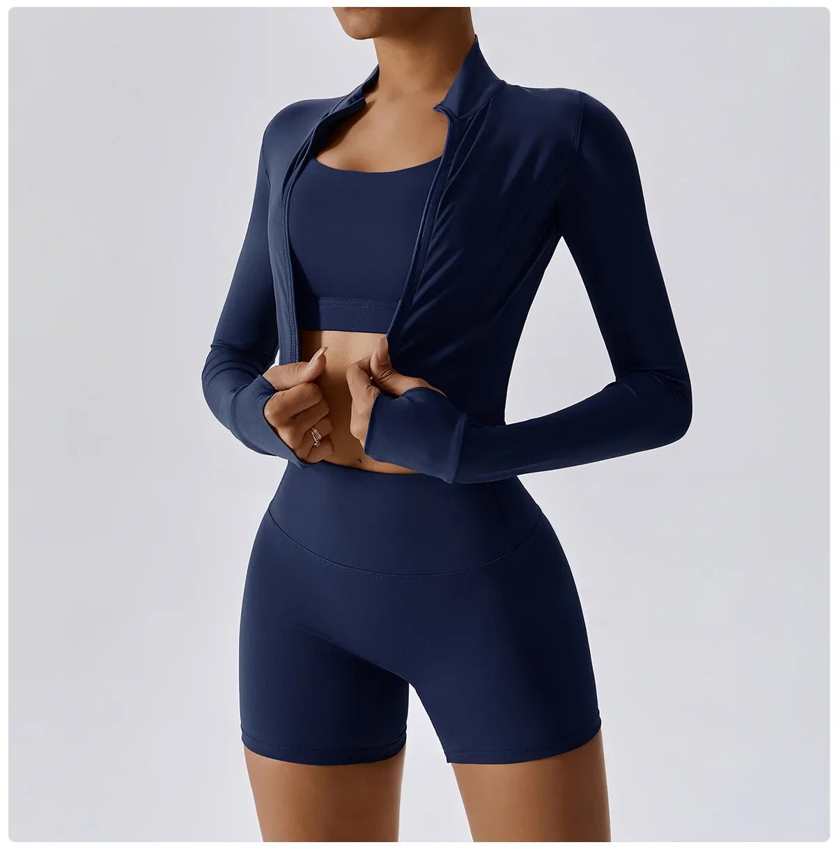 3PCS Women’s Yoga & Workout Set – Long Sleeve Zipper Top with High Waist Leggings Fitness Sportswear