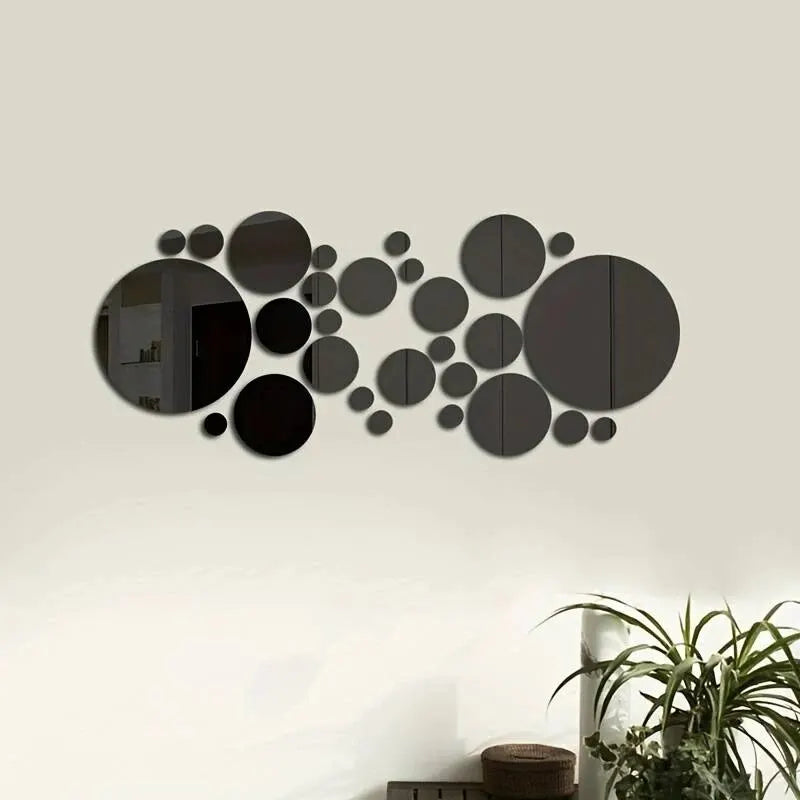 26-Piece 3D Acrylic Mirror Wall Stickers - Round DIY Decorative Tiles for Bedroom, Bathroom & TV Background Decor