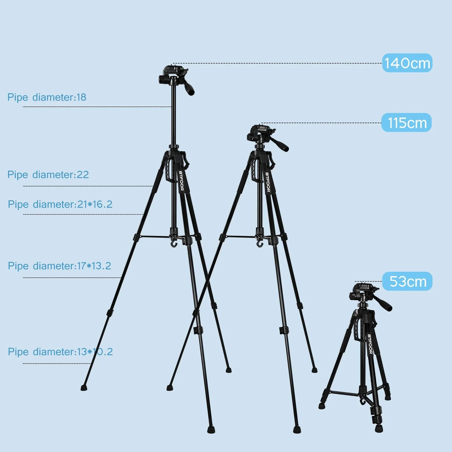 55" Aluminum Travel Tripod – 140CM Tall Stand with Quick Release Plate & Pan Head for Phone, Canon, Nikon, DSLR, SLR Cameras