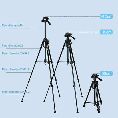 55" Aluminum Phone & Camera Tripod – 140CM Tall Travel Stand with Quick Release Plate & Pan Head for Canon Nikon DSLR SLR
