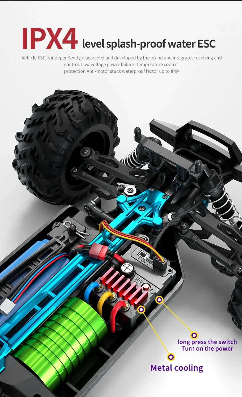 1:16 4WD RC Car – 70KM/H High-Speed Drift Monster Truck with LED, Remote Control, 4x4 for Kids, WLtoys 144001