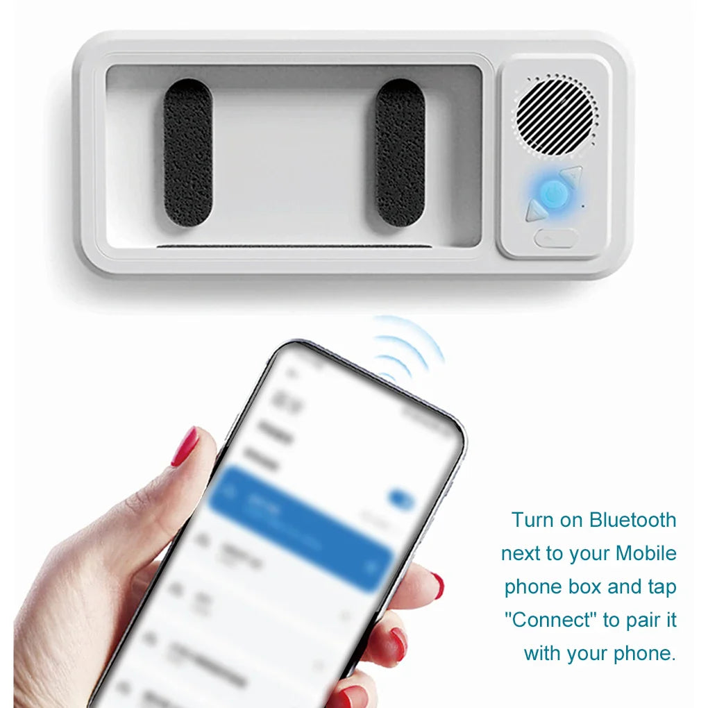 Waterproof Bathroom Phone Holder with Bluetooth Speaker – 360° Rotating Touch Screen Stand for Bath & Shower Entertainment