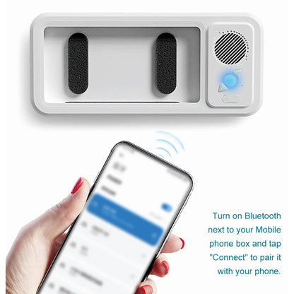 Waterproof Bathroom Phone Holder with Bluetooth Speaker – 360° Rotating Touch Screen Stand for Bath & Shower Entertainment