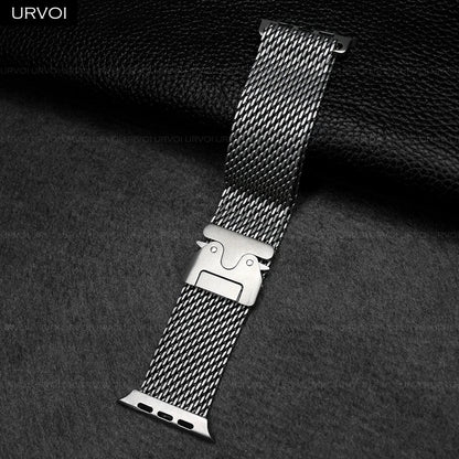 URVOI Stainless Steel Mesh Band for Apple Watch Ultra 2/1, Series 10/9 – 316L Secure Parachute Buckle, 46/49mm