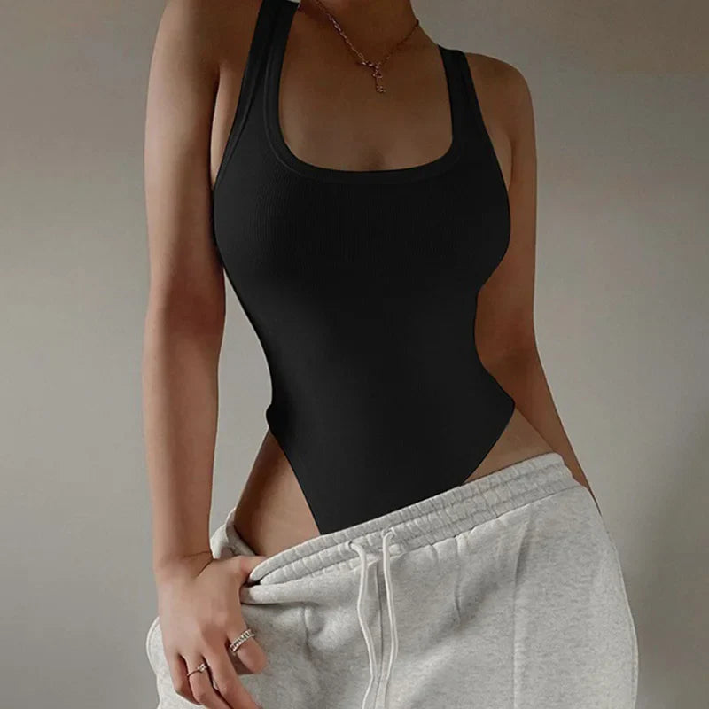 Sleeveless Knit Bodysuit for Women – Sexy Off-Shoulder Halter Bodycon Top, Casual Clubwear Summer Street Style