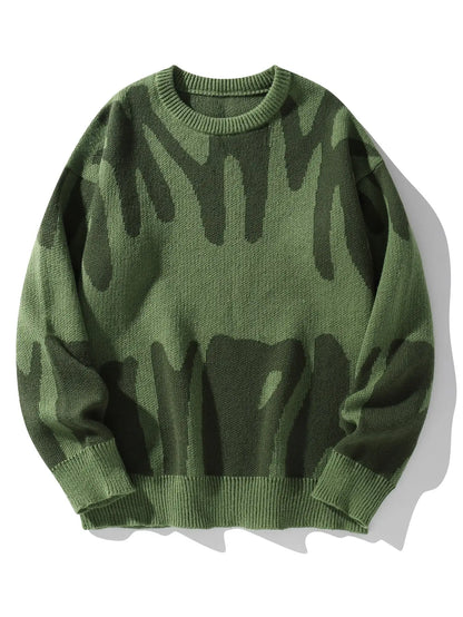 Men's Autumn Winter Jacquard Sweater - Irregular Pattern Contrast Color Round Neck Knitted Casual Pullover