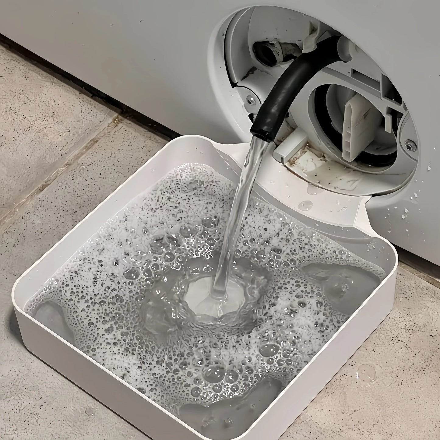Washing Machine Drain Water Collection Tray - No Overflow Lint & Debris Filter Drip Box
