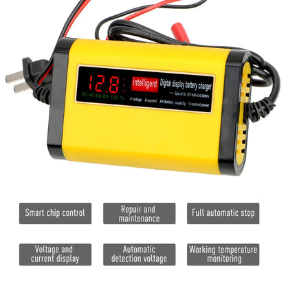 Full Automatic Car Battery Charger - Digital LCD Display, 2A Fast Charging, 3 Stages Lead Acid AGM GEL Battery Chargers