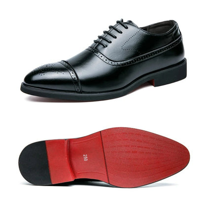 Men’s Red Sole Leather Oxford Shoes - Pointed Toe Lace-Up Business, Office, Party & Wedding Dress Shoes
