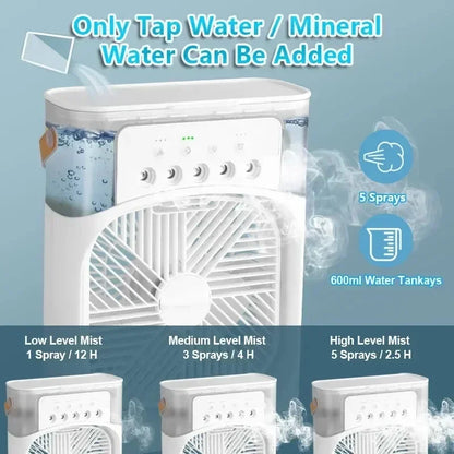 3-in-1 Mini Air Cooler Fan – Portable Household Air Conditioner with LED Night Light, Humidifier, and Adjustable Air for Home & Office