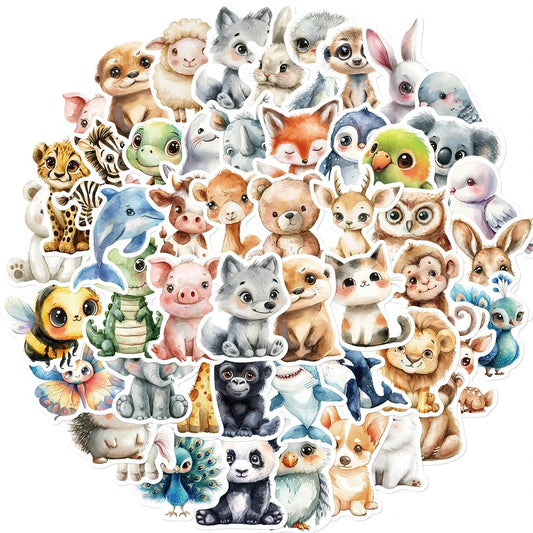 Cute Watercolor Animal Stickers - Cartoon Graffiti Decals for Phone Case, Skateboard, Scrapbook and Kids Crafts