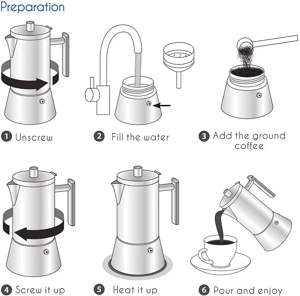 Easyworkz Diego 4-Cup Stovetop Espresso Maker — Stainless Steel Italian Moka Pot, 6.8 oz Induction Coffee Machine